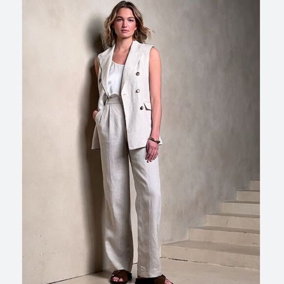 Banana Republic PALMA STRAIGHT-LEG LINEN PANT Size 4 Natural Linen - Picture 1 of 11